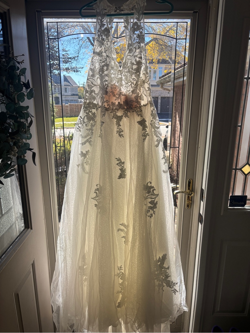 Azazie Ivory Lace A-Line Wedding Gown